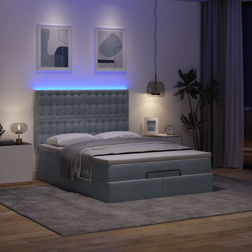 Οθωμανικό κρεβάτι με στρώματα & LEDs Σκούρο γκρι Βελούδο