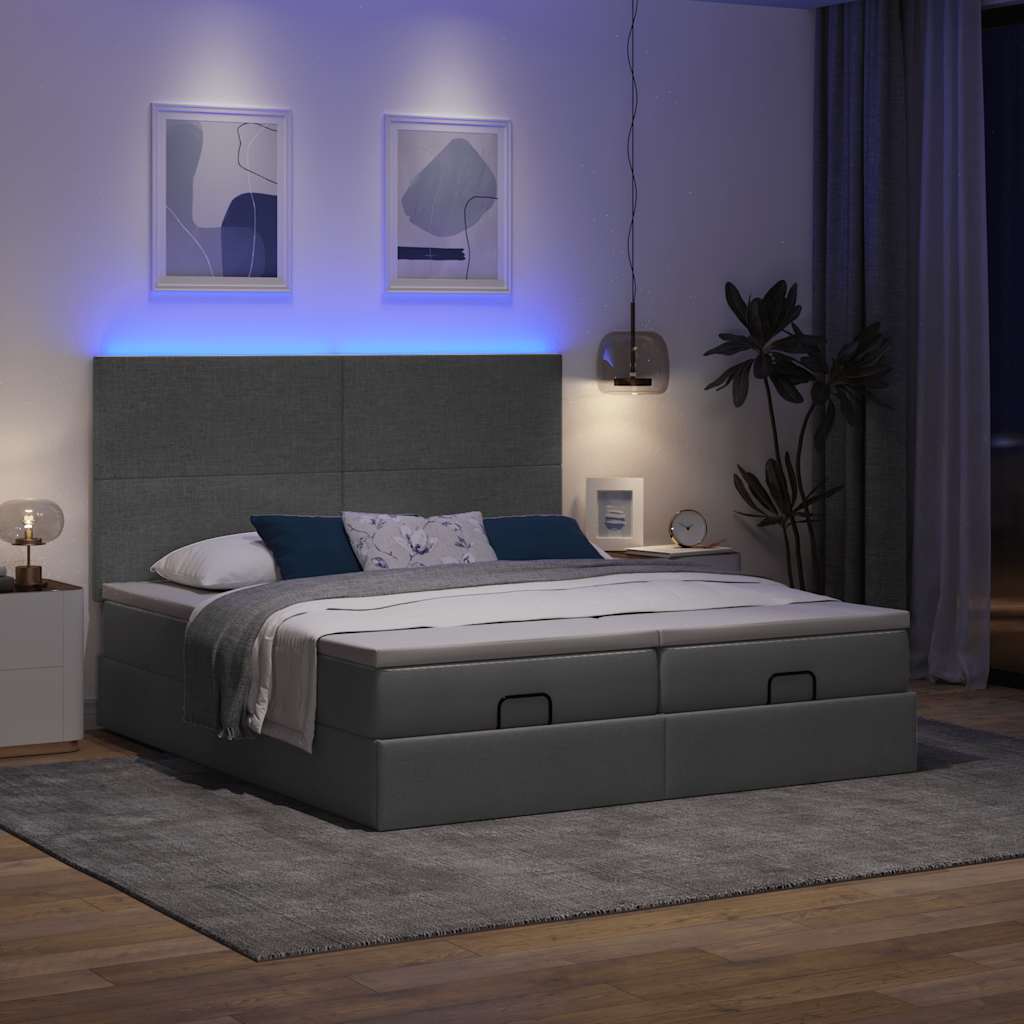 Οθωμανικό κρεβάτι με στρώματα&LEDs Σκούρο γκρι 160x200cm ύφασμα