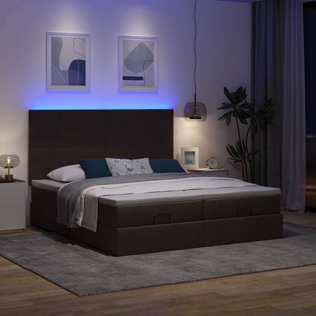 Οθωμανικό κρεβάτι με στρώματα&LEDs Σκούρο καφέ 160x200cm ύφασμα