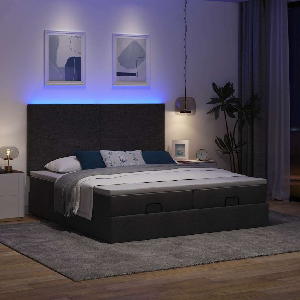 Οθωμανικό κρεβάτι με στρώματα & LEDs Μαύρο ύφασμα 180x200cm