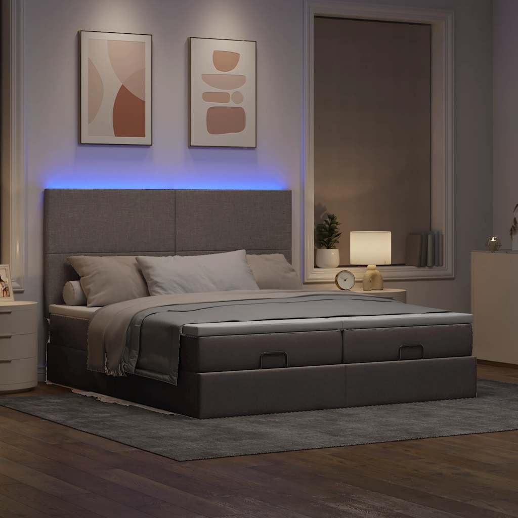 Οθωμανικό κρεβάτι με στρώματα & LEDs Taupe 200x200cm ύφασμα