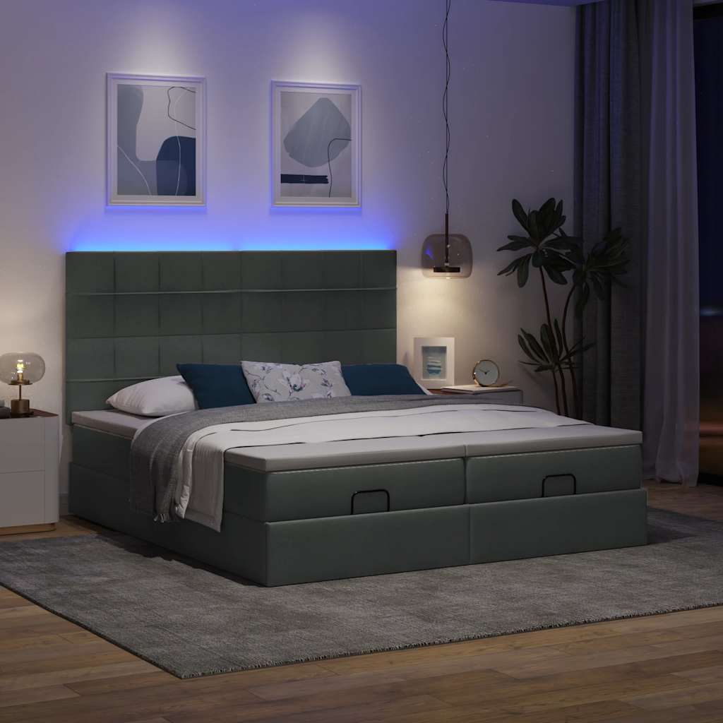 Οθωμανικό κρεβάτι με στρώματα&LEDs Σκούρο γκρι 160x200cm ύφασμα