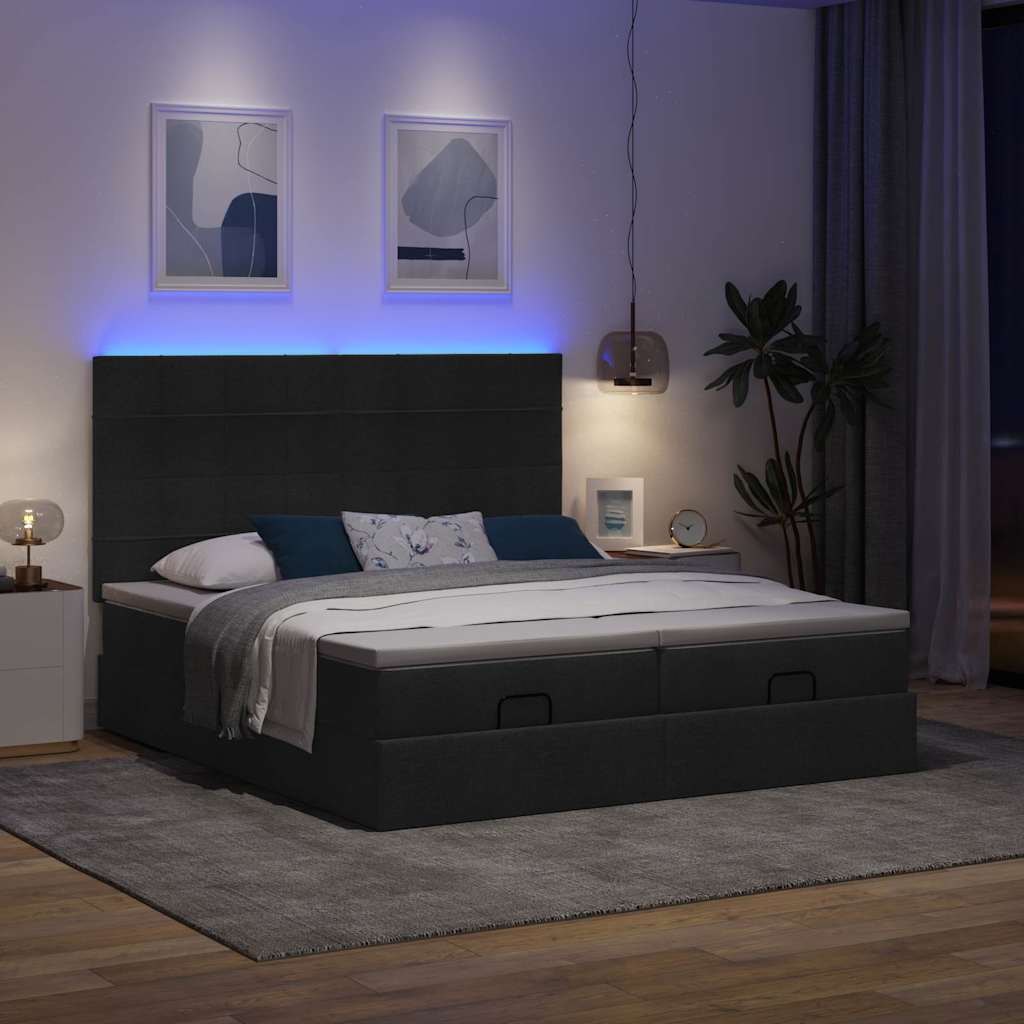 Οθωμανικό κρεβάτι με στρώματα & LEDs Μαύρο ύφασμα 160x200cm