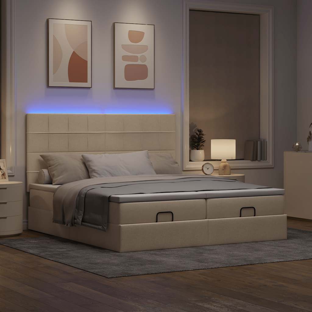 Οθωμανικό κρεβάτι με στρώματα & LEDs Κρέμα 180x200cm ύφασμα