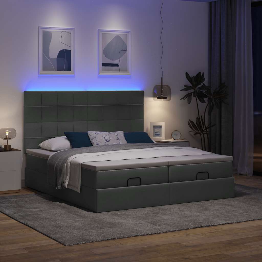 Οθωμανικό κρεβάτι με στρώματα&LEDs Σκούρο γκρι 200x200cm ύφασμα