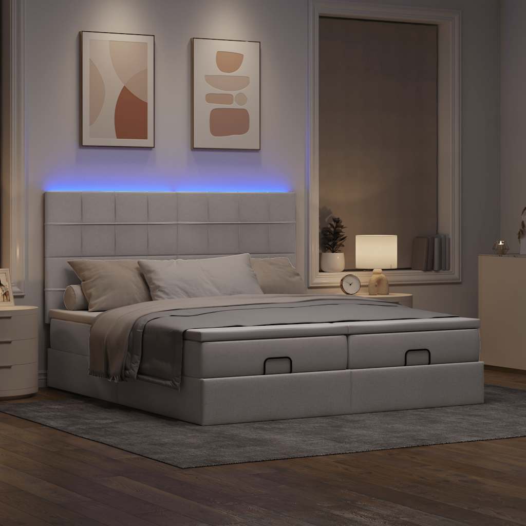 Οθωμανικό κρεβάτι με στρώματα & LEDs Taupe 200x200cm ύφασμα