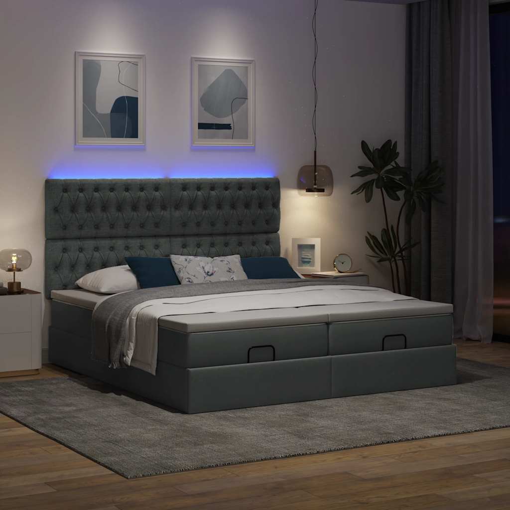Οθωμανικό κρεβάτι με στρώματα&LEDs Σκούρο γκρι 160x200cm ύφασμα