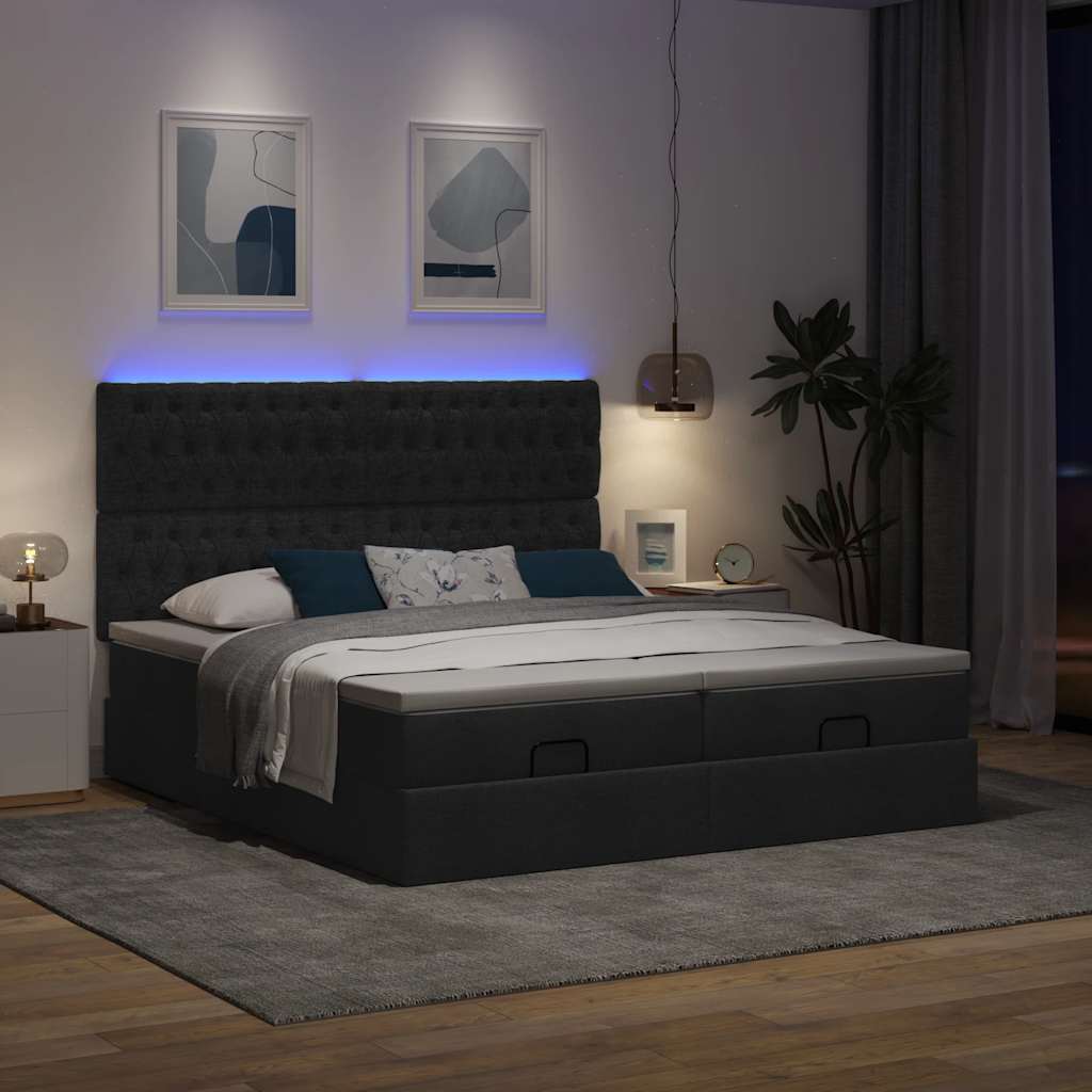 Οθωμανικό κρεβάτι με στρώματα & LEDs Μαύρο ύφασμα 160x200cm