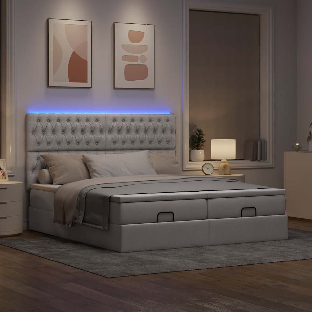 Οθωμανικό κρεβάτι με στρώματα & LEDs Taupe 200x200cm ύφασμα