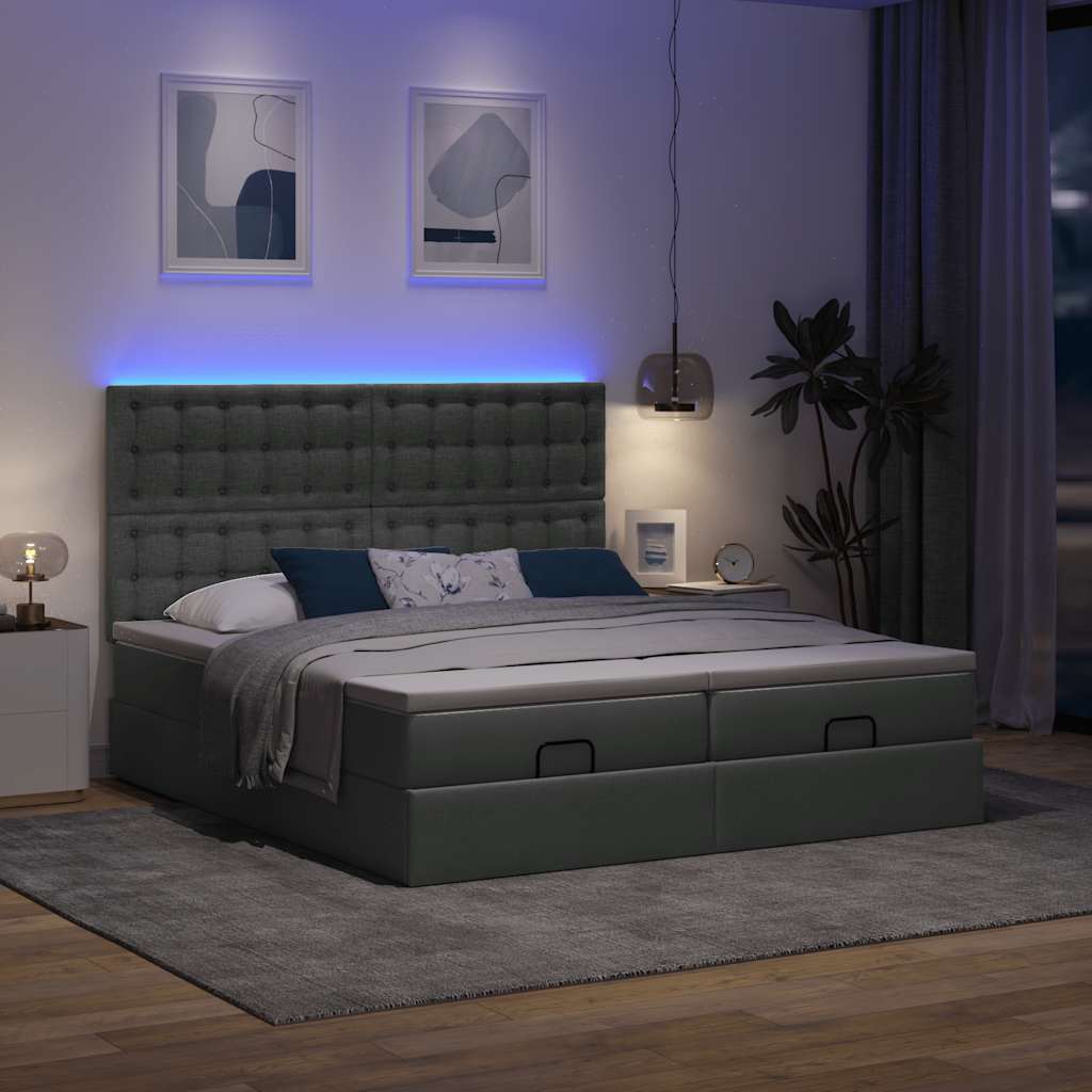 Οθωμανικό κρεβάτι με στρώματα&LEDs Σκούρο γκρι 160x200cm ύφασμα