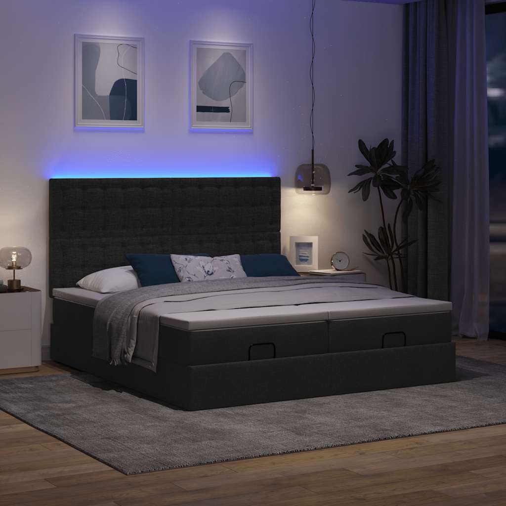 Οθωμανικό κρεβάτι με στρώματα & LEDs Μαύρο ύφασμα 160x200cm
