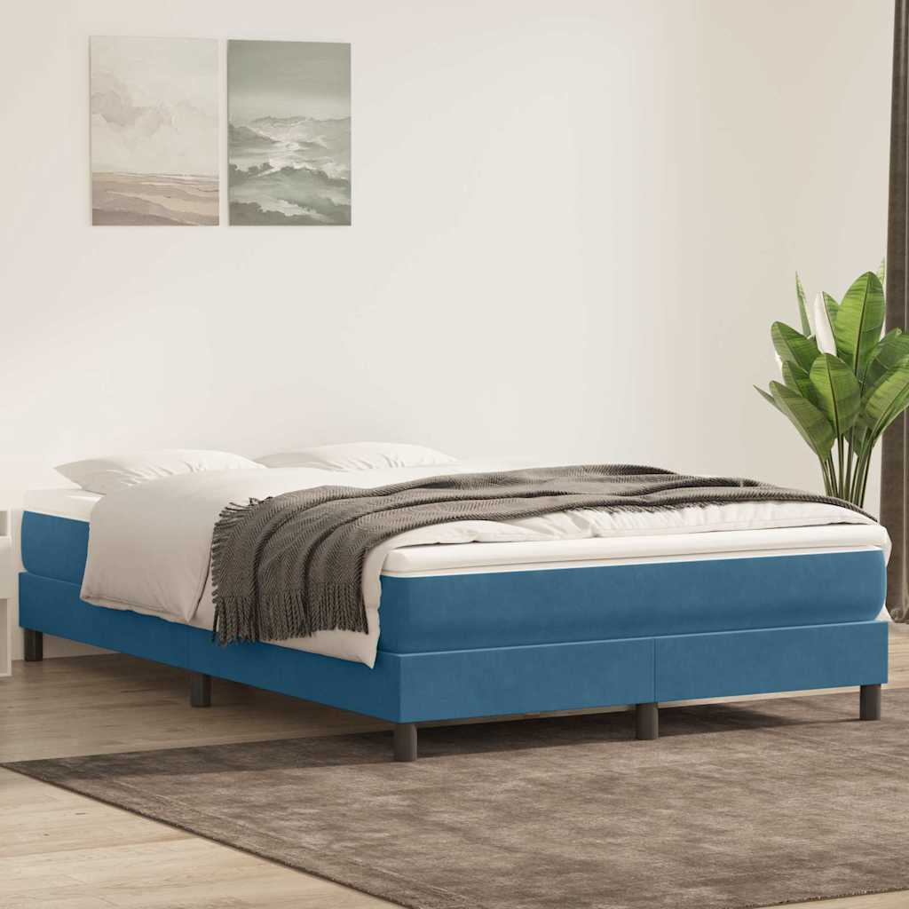 Κρεβάτι Boxspring με Στρώμα Σκούρο Μπλε 160x210 εκ. Βελούδινο