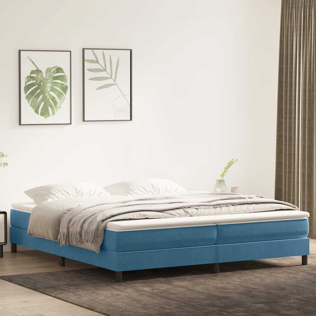 Κρεβάτι Boxspring με Στρώμα Σκούρο Μπλε 180x210 εκ. Βελούδινο
