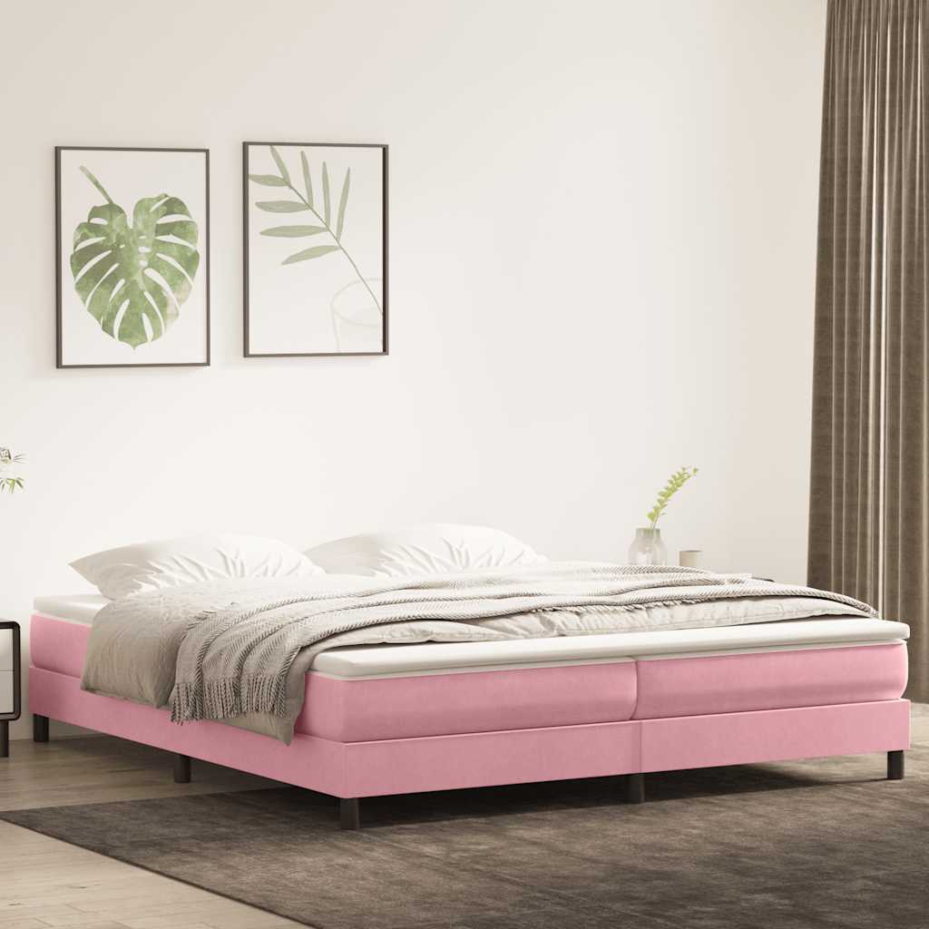 Κρεβάτι Boxspring με Στρώμα Ροζ 180x210 εκ. Βελούδινο