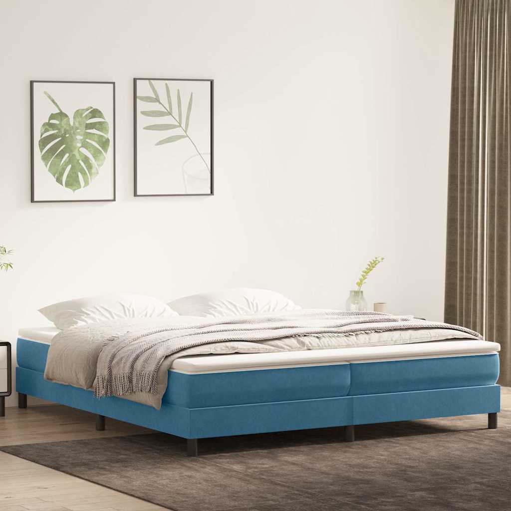 Κρεβάτι Boxspring με Στρώμα Σκούρο Μπλε 200x220 εκ. Βελούδινο