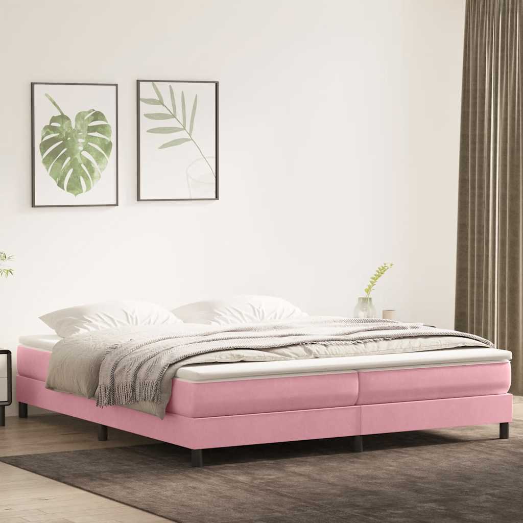 Κρεβάτι Boxspring με Στρώμα Ροζ 200x210 εκ. Βελούδινο