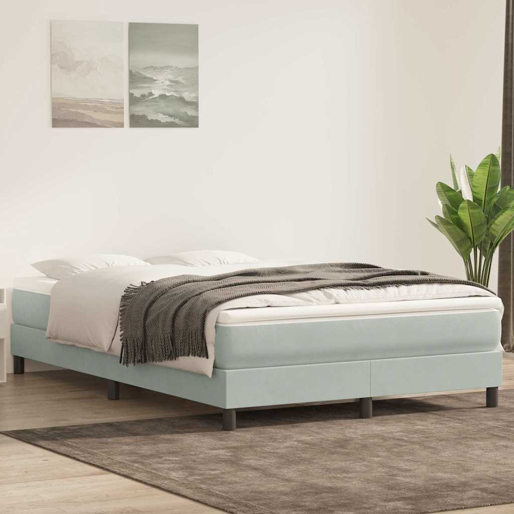Κρεβάτι Boxspring με Στρώμα Ανοιχτό Γκρι 140x220 εκ. Βελούδινο