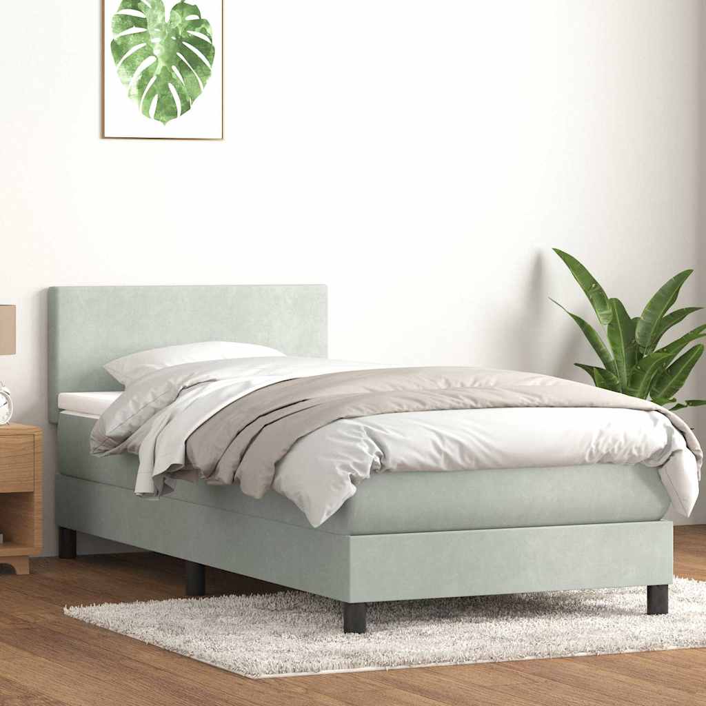 Κρεβάτι Boxspring με Στρώμα Ανοιχτό Γκρι 100x210 εκ. Βελούδινο