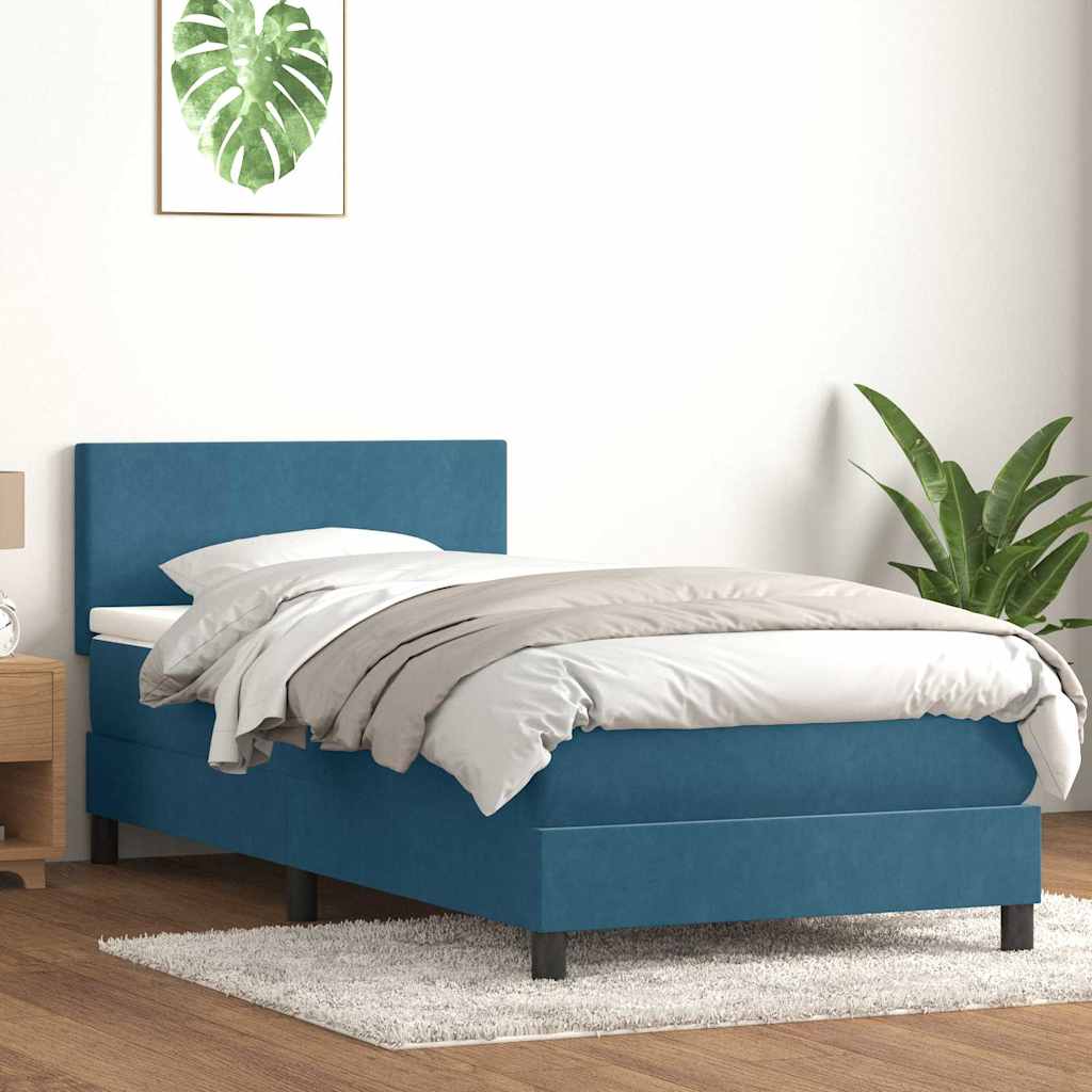 Κρεβάτι Boxspring με Στρώμα Σκούρο Μπλε 100x210 εκ. Βελούδινο