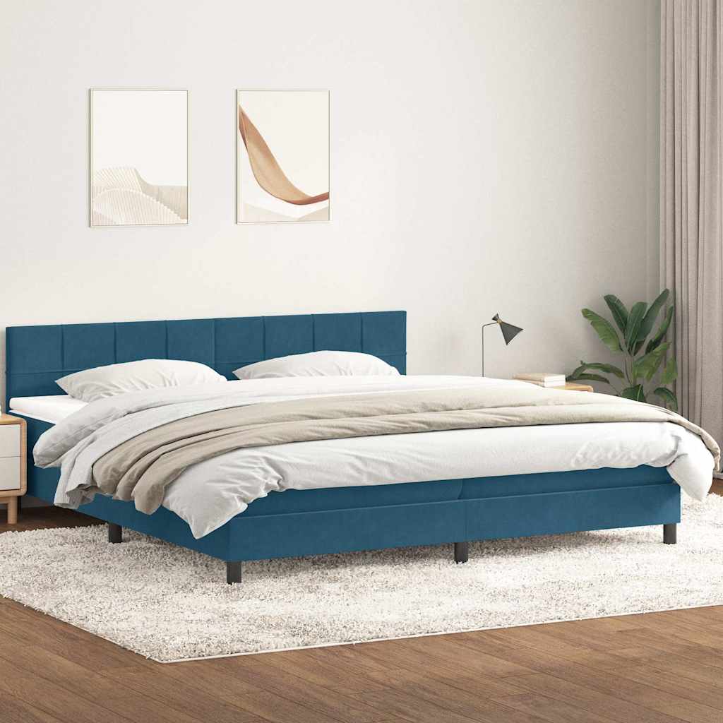 Box Spring κρεβάτι με στρώμα σκούρο μπλε 180x220 cm Βελούδινο