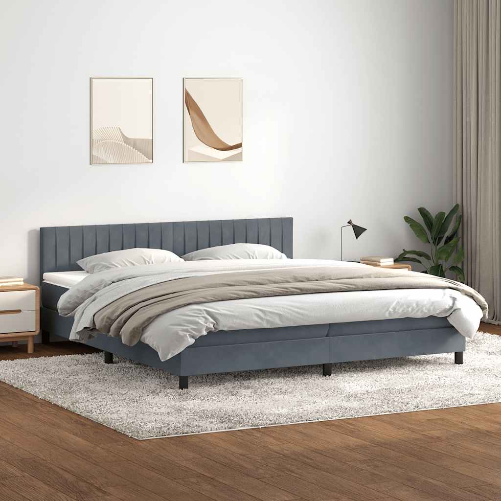 Κρεβάτι Boxspring με Στρώμα Σκούρο Γκρι 200x210 εκ. Βελούδινο