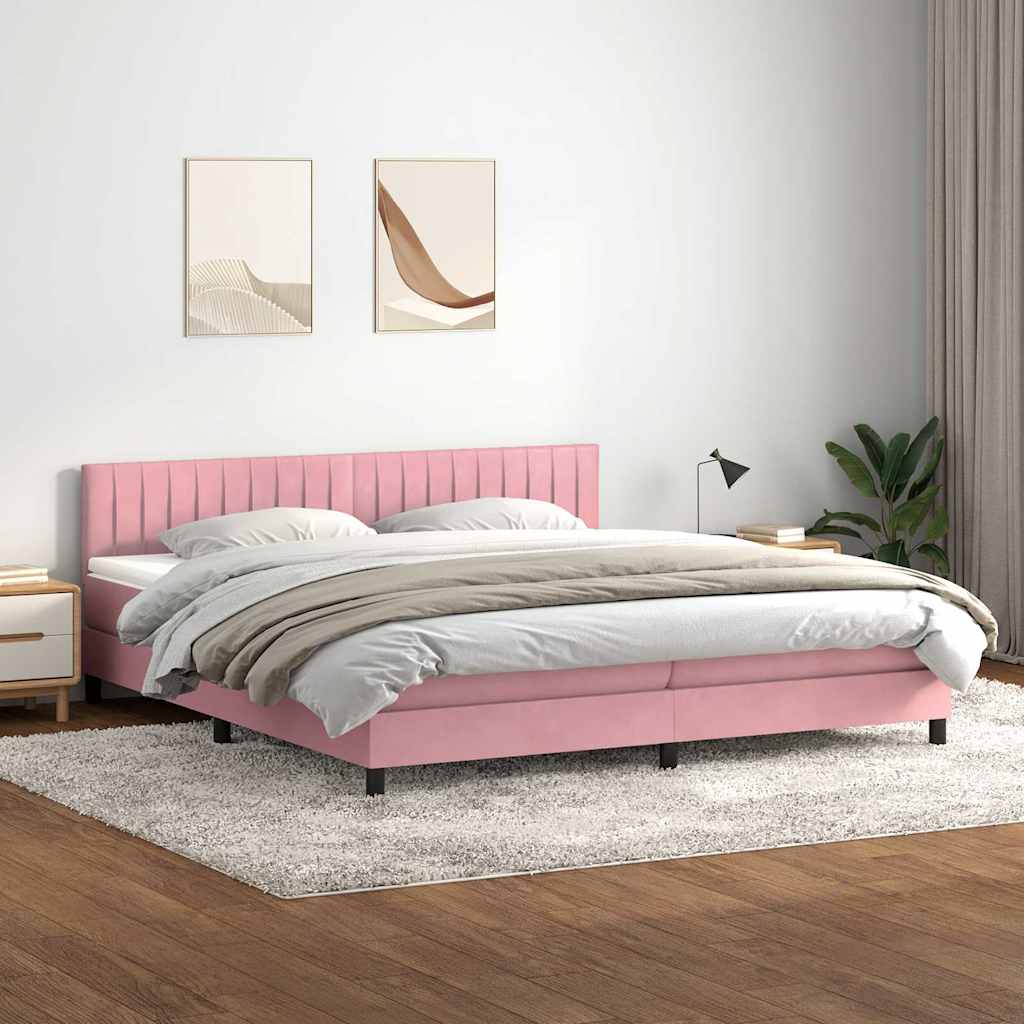 Κρεβάτι Boxspring με Στρώμα Ροζ 200x210 εκ. Βελούδινο