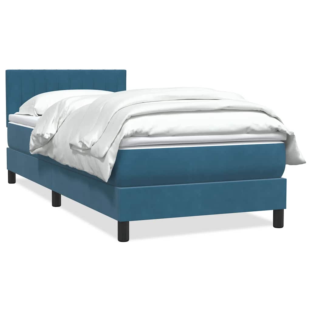 Κρεβάτι Boxspring με Στρώμα Σκούρο Μπλε 80x220 εκ. Βελούδινο