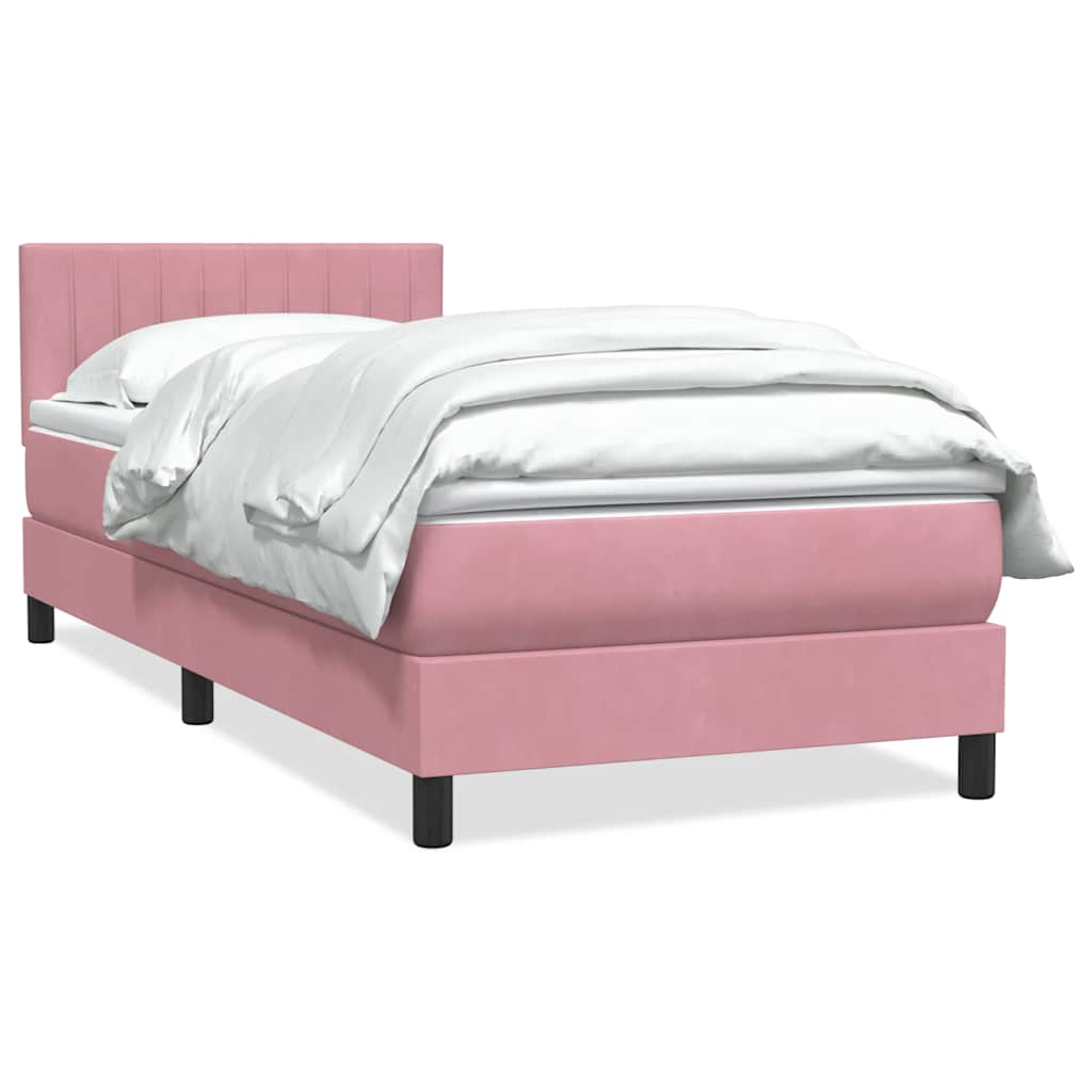Κρεβάτι Boxspring με Στρώμα Ροζ 80x220 εκ. Βελούδινο