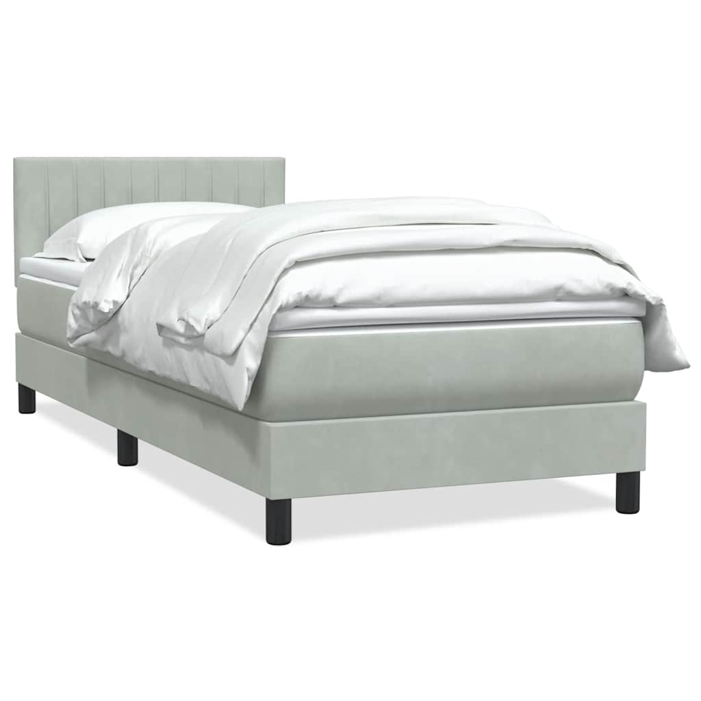 Box Spring κρεβάτι με στρώμα ανοιχτό γκρι 90x220 εκ. Βελούδινο