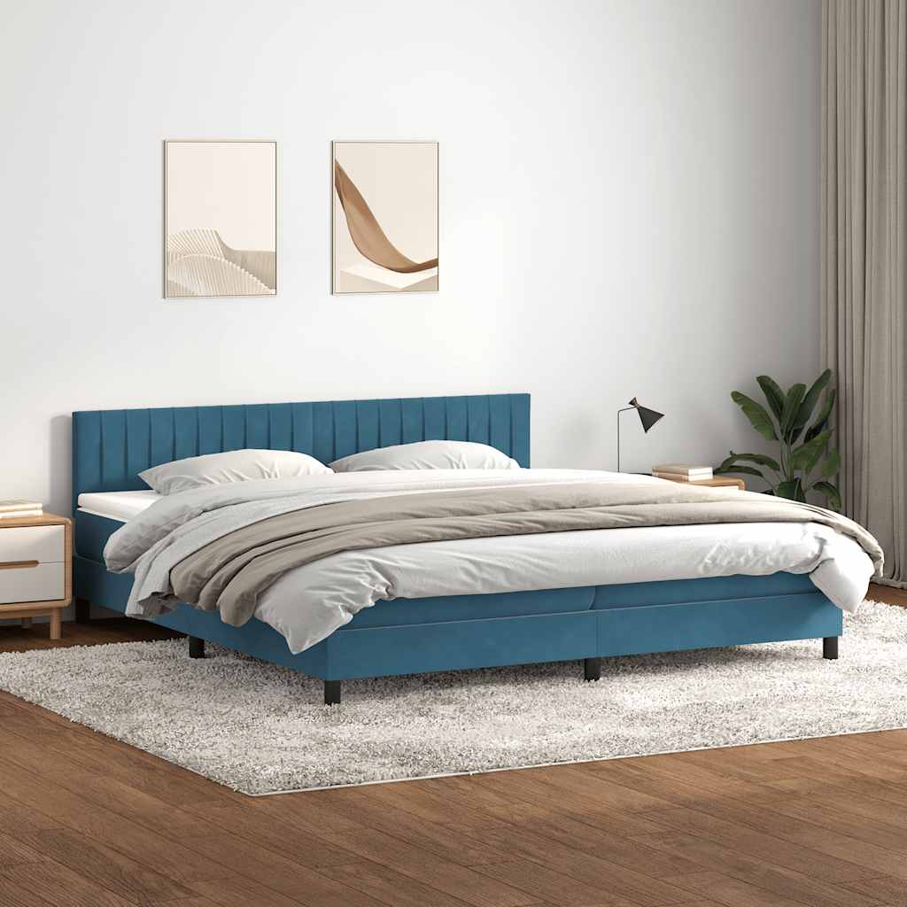 Box Spring κρεβάτι με στρώμα σκούρο μπλε 200x220 cm Βελούδινο