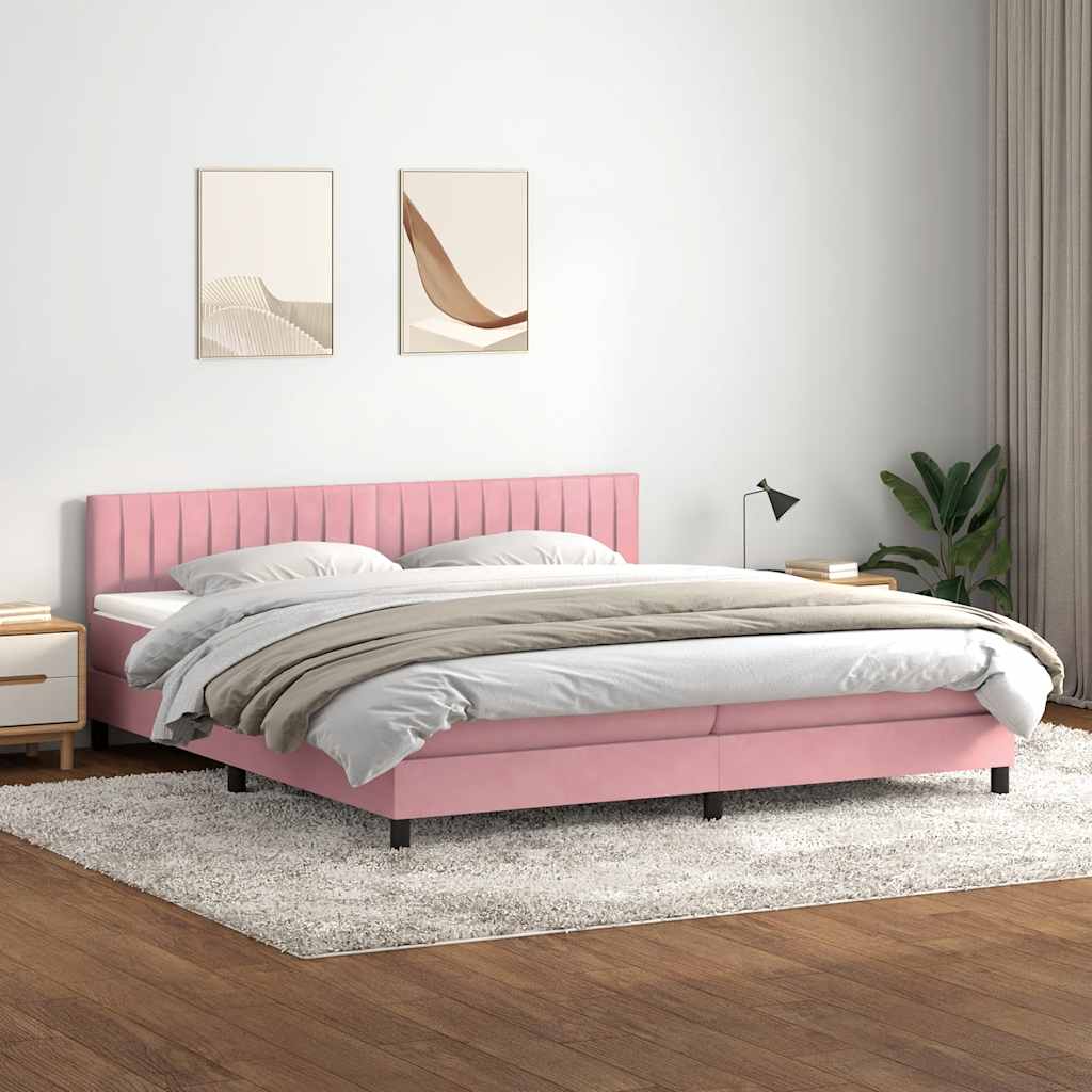Box Spring κρεβάτι με στρώμα ροζ 200x220 cm Βελούδινο