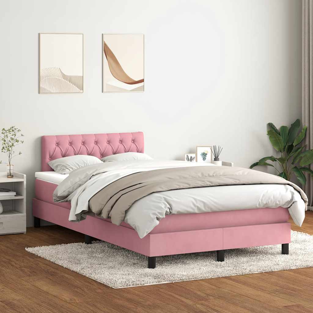 Κρεβάτι Boxspring με Στρώμα Ροζ 120x210 εκ. Βελούδινο