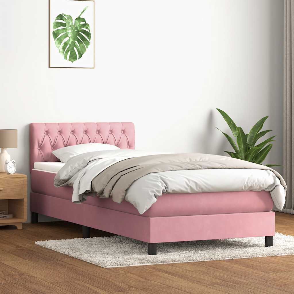 Κρεβάτι Boxspring με Στρώμα Ροζ 80x220 εκ. Βελούδινο