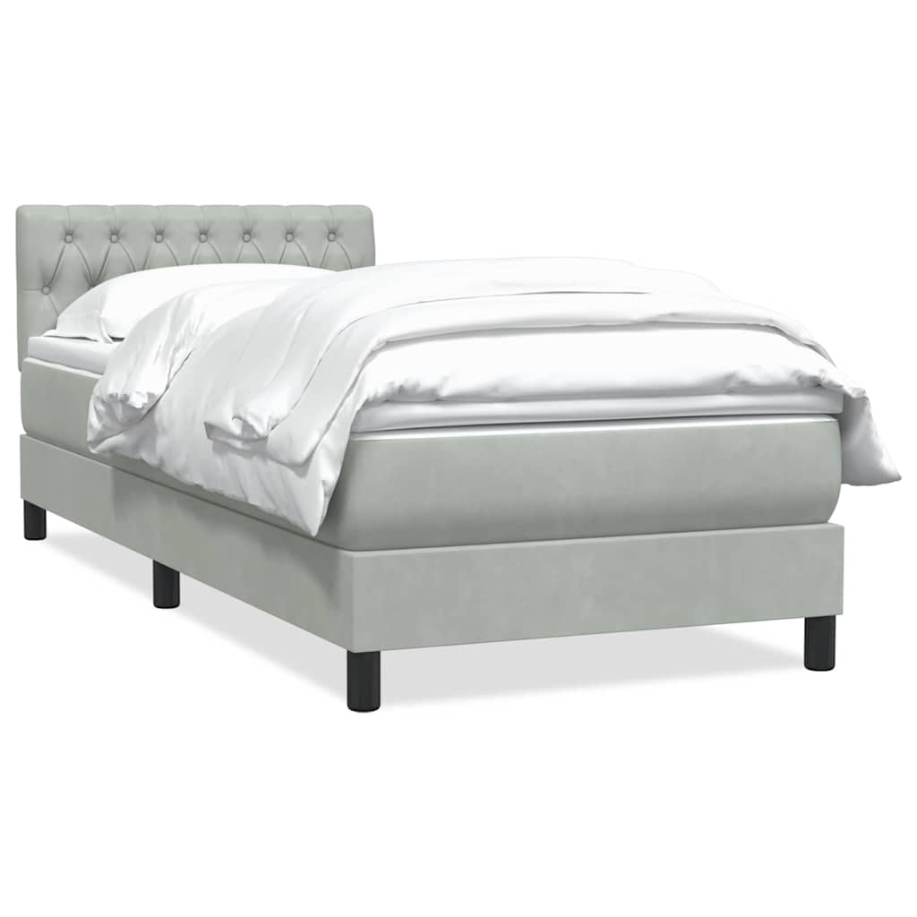 Box Spring κρεβάτι με στρώμα ανοιχτό γκρι 90x220 εκ. Βελούδινο