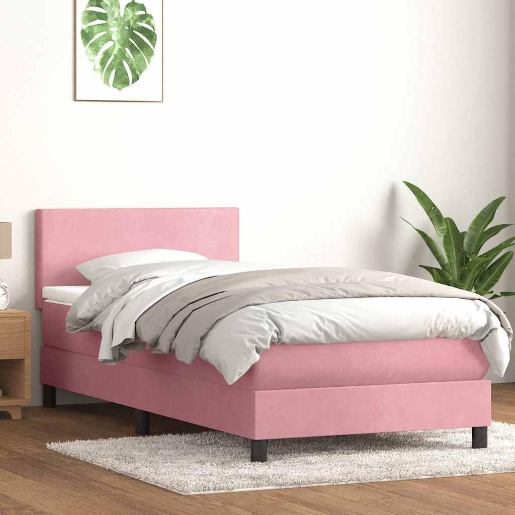 Κρεβάτι Boxspring με Στρώμα Ροζ 100x210 εκ. Βελούδινο