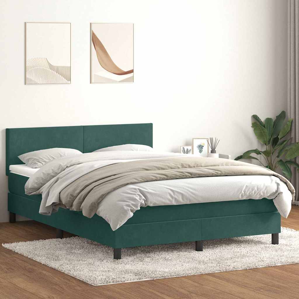 Κρεβάτι Boxspring με Στρώμα Σκούρο Πράσινο 140x210εκ. Βελούδινο