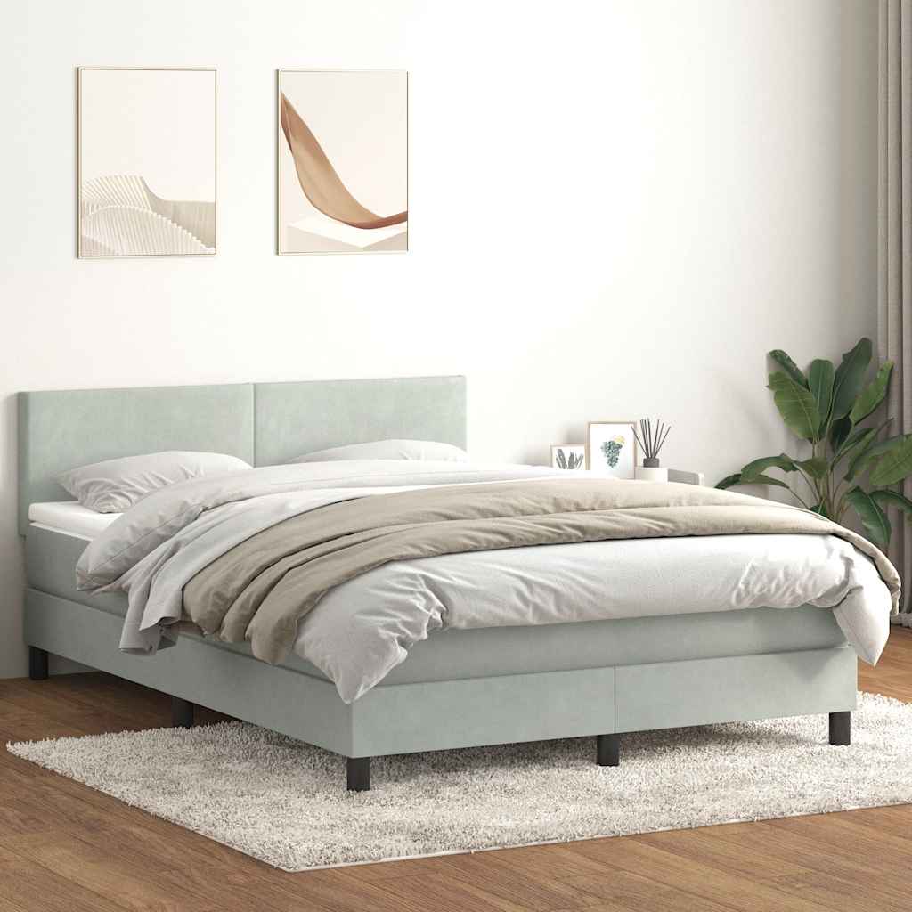 Κρεβάτι Boxspring με Στρώμα Ανοιχτό Γκρι 160x210 εκ. Βελούδινο