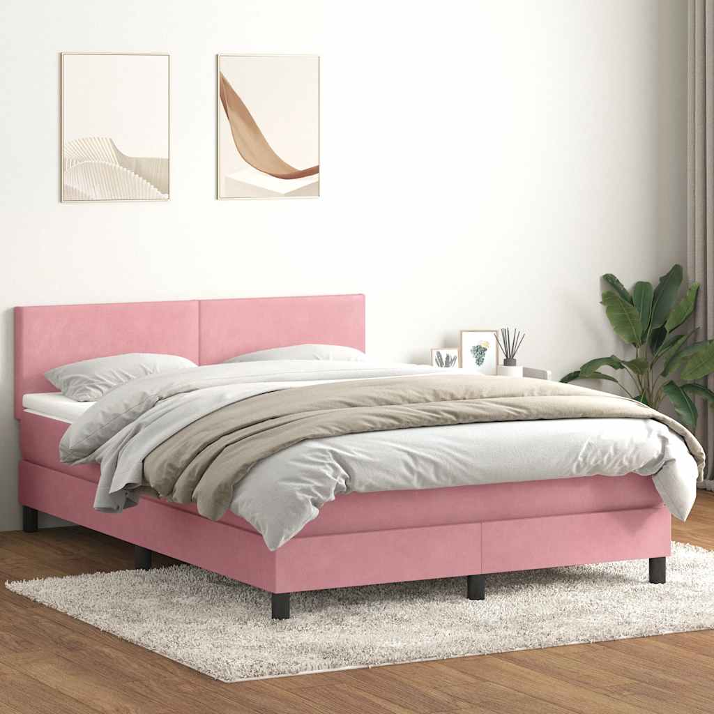 Κρεβάτι Boxspring με Στρώμα Ροζ 160x210 εκ. Βελούδινο
