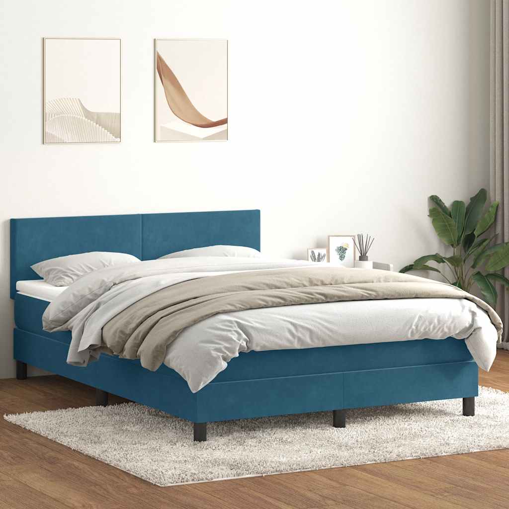 Box Spring κρεβάτι με στρώμα σκούρο μπλε 140x220 cm Βελούδινο