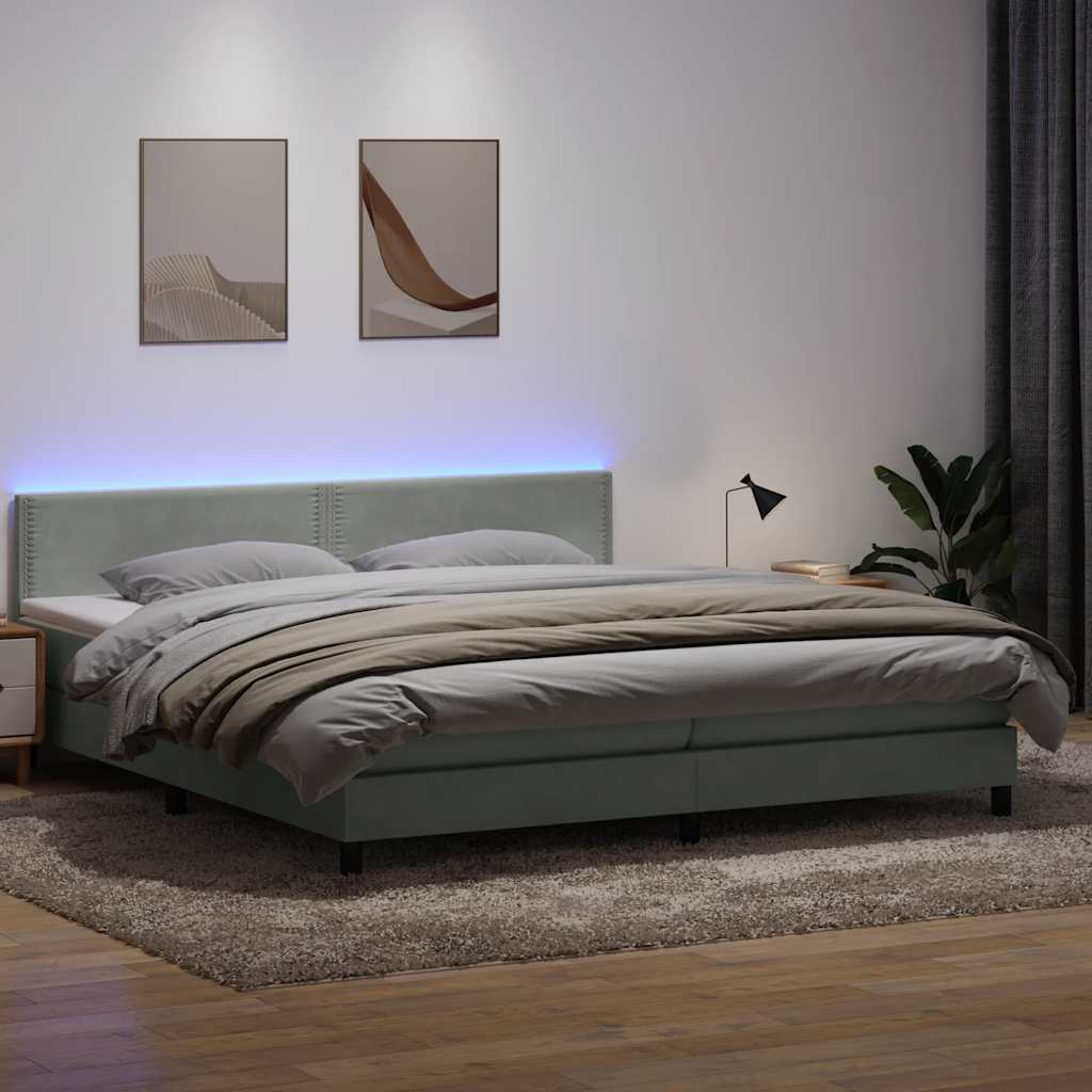 Box Spring κρεβάτι με στρώμα ανοιχτό γκρι 200x220 εκ. Βελούδινο