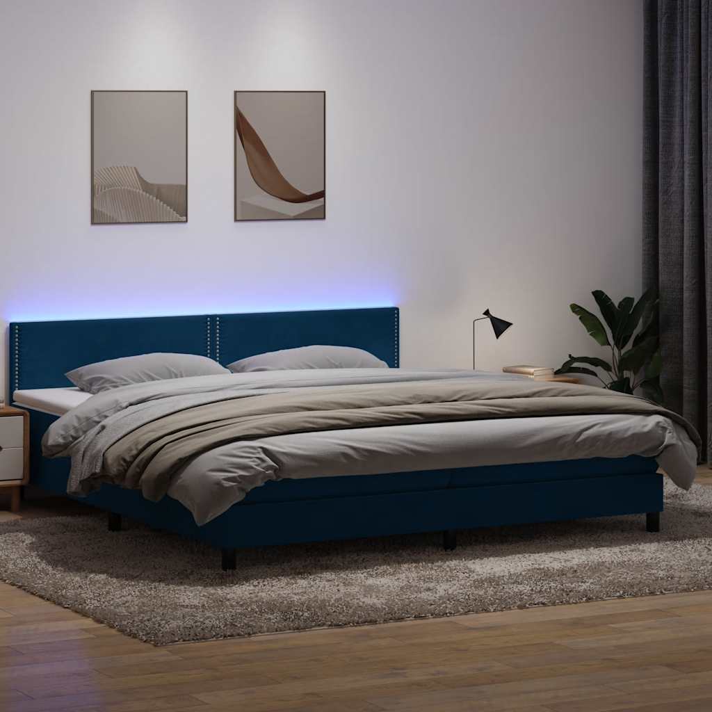 Box Spring κρεβάτι με στρώμα σκούρο μπλε 200x220 cm Βελούδινο