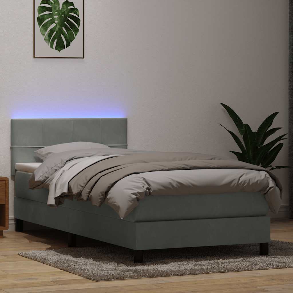 Κρεβάτι Boxspring με Στρώμα Ανοιχτό Γκρι 100x210 εκ. Βελούδινο