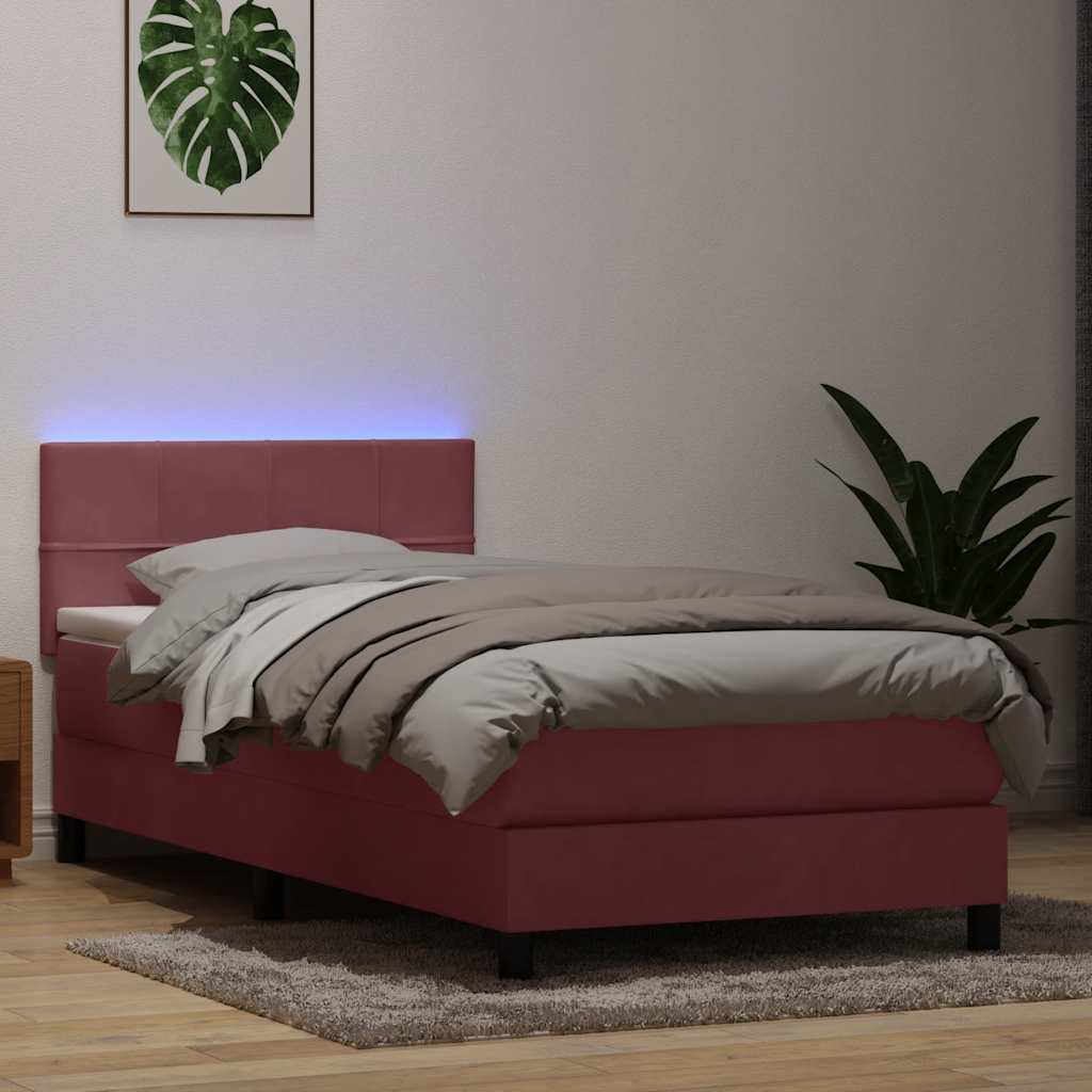 Κρεβάτι Boxspring με Στρώμα Ροζ 100x210 εκ. Βελούδινο