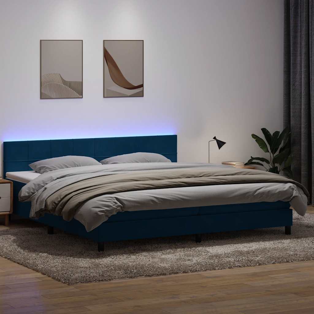 Κρεβάτι Boxspring με Στρώμα Σκούρο Μπλε 180x210 εκ. Βελούδινο