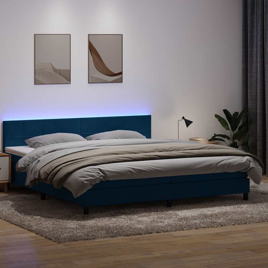 Κρεβάτι Boxspring με Στρώμα Σκούρο Μπλε 200x220 εκ. Βελούδινο