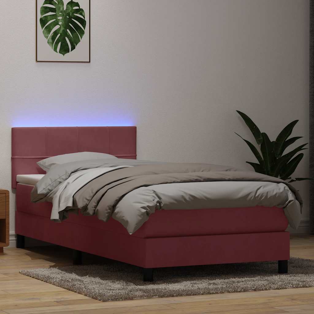 Κρεβάτι Boxspring με Στρώμα Ροζ 80x220 εκ. Βελούδινο