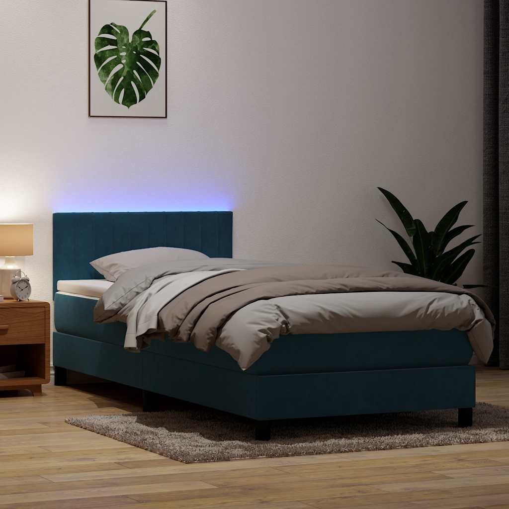 Κρεβάτι Boxspring με Στρώμα Σκούρο Μπλε 100x210 εκ. Βελούδινο