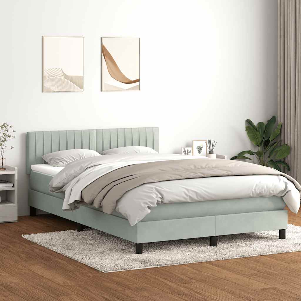 Κρεβάτι Boxspring με Στρώμα Ανοιχτό Γκρι 160x210 εκ. Βελούδινο