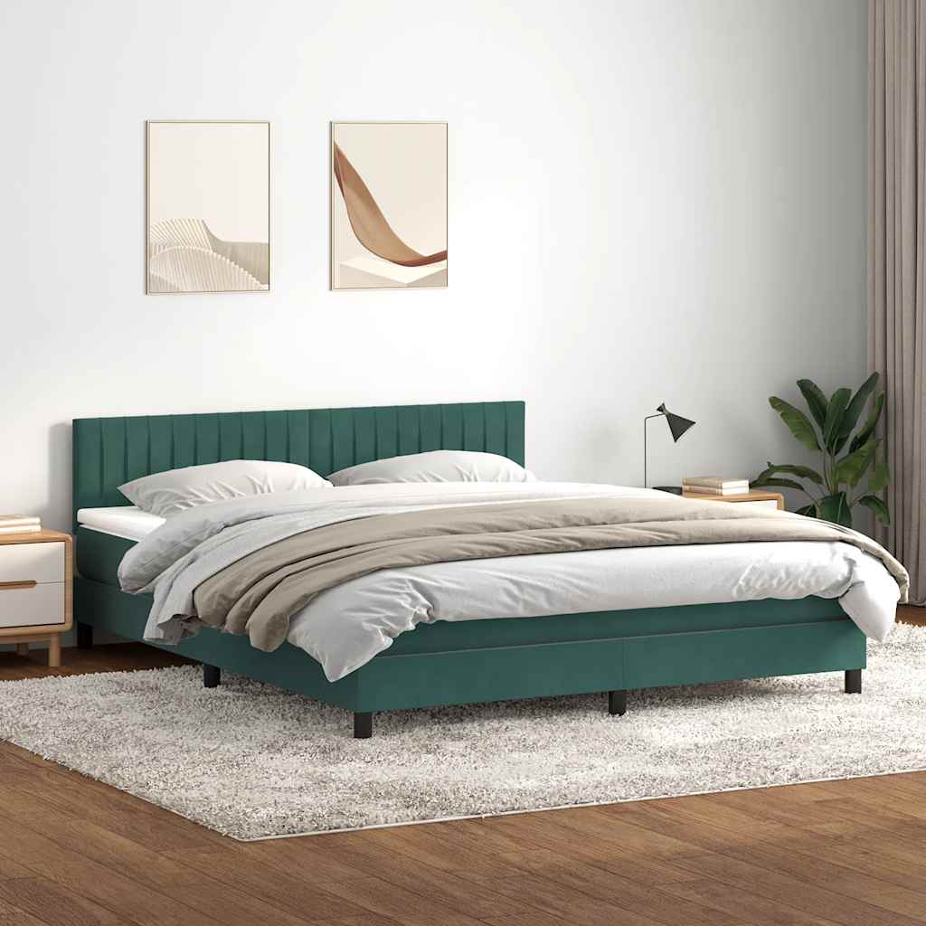 Κρεβάτι Boxspring με Στρώμα Σκούρο Πράσινο 180x210εκ. Βελούδινο