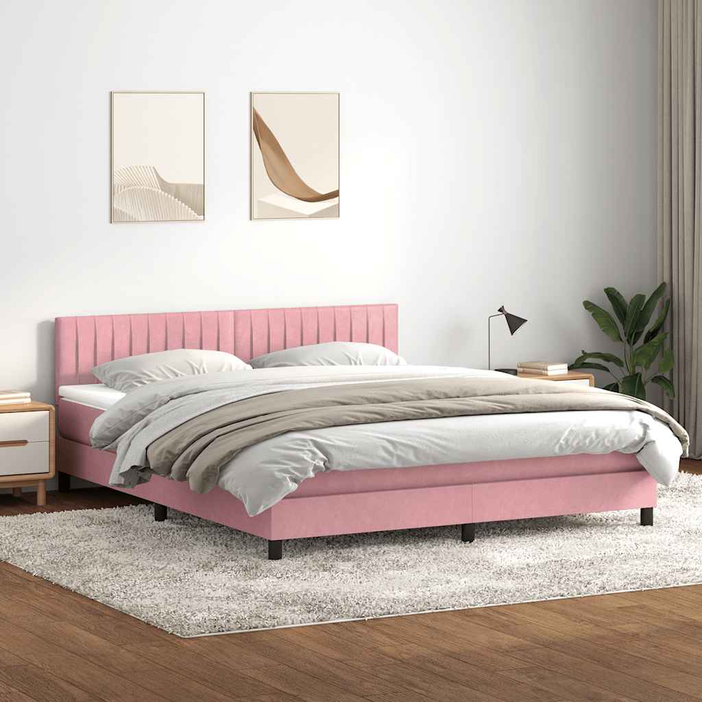 Κρεβάτι Boxspring με Στρώμα Ροζ 180x210 εκ. Βελούδινο